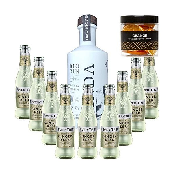 Pack Gintonic - Gin Panda + 9 Fever Tree Ginger Beer Water - 50cl + 9 * 20cl + Pot de 20 tranches dOrange déshydratées
