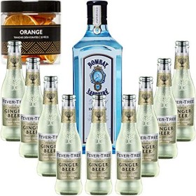 Pack Gintonic - Gin Bombay Raspberry + 9 Fever Tree Ginger Beer Water - 70cl + 9 * 20cl + Pot de 20 tranches dOrange déshy
