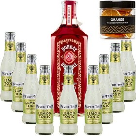 Pack Gintonic - Gin Bombay Raspberry + 9 Fever Tree Sicilian Lemon Water - 70cl + 9 * 20cl + Pot de 20 tranches dOrange dé