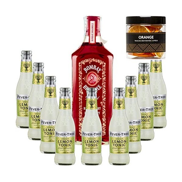 Pack Gintonic - Gin Bombay Raspberry + 9 Fever Tree Sicilian Lemon Water - 70cl + 9 * 20cl + Pot de 20 tranches dOrange dé