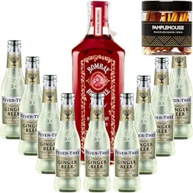 Pack Gintonic - Gin Bombay Raspberry + 9 Fever Tree Ginger Beer Water - 70cl + 9 * 20cl + Pot de 20 tranches de Citron jaun