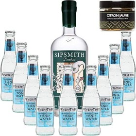 Pack Gintonic - Gin Sipsmith + 9 Fever Tree Mediterranean Water - 70cl + 9 * 20cl + Pot de 20 tranches de Citron jaune désh