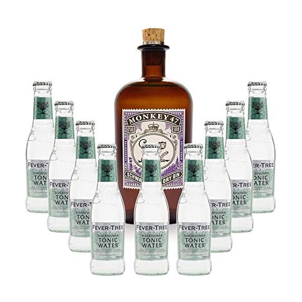 Pack Gintonic - Gin Monkey + 9 Fever Tree Elderflower Water - 50cl + 9 * 20cl 