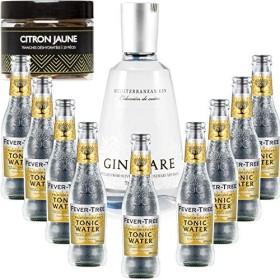 Gintonic - Gin Mare 42,7° + 9Fever Tree Indian Premium Water - 70cl + 9 * 20cl + Pot de 20 tranches de Citron Jaune déshydr