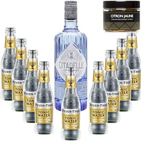 Pack Gintonic - Gin Citadelle Classique + 9 Fever Tree Indian Premium Water - 70cl + 9 * 20cl + Pot de 20 tranches de Citro