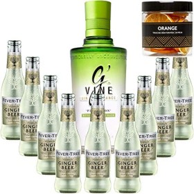 Pack Gintonic - GVine + 9 Fever Tree Ginger Beer Water - 70cl + 9 * 20cl + Pot de 20 tranches dOrange déshydratées
