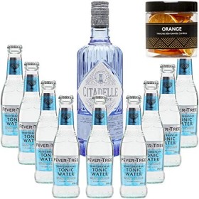 Pack Gintonic - Gin Citadelle Classique + 9 Fever Tree Mediterranean Water - 70cl + 9 * 20cl + Pot de 20 tranches dOrange 