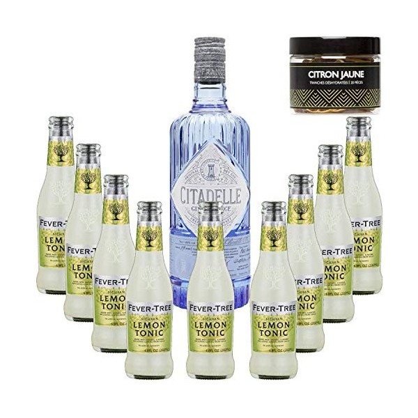 Pack Gintonic - Gin Citadelle Classique + 9 Fever Tree Sicilian Lemon Water - 70cl + 9 * 20cl + Pot de 20 tranches de Citro
