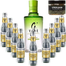Pack Gintonic - GVine + 9 Fever Tree Indian Premium Water - 70cl + 9 * 20cl + Pot de 20 tranches de Citron jaune déshydrat
