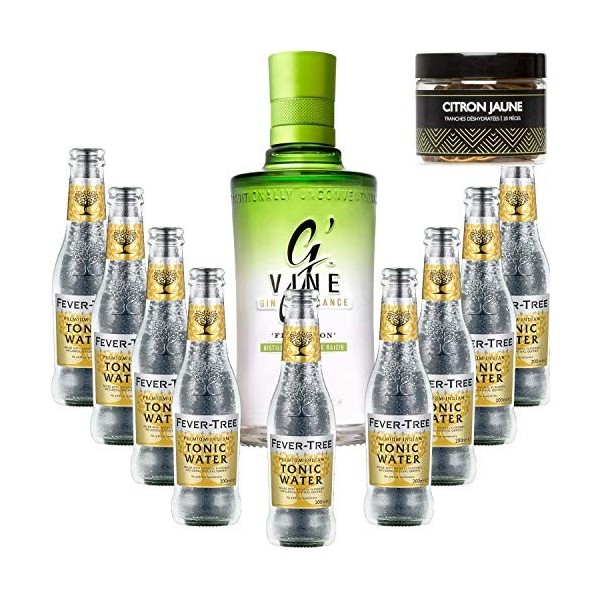 Pack Gintonic - GVine + 9 Fever Tree Indian Premium Water - 70cl + 9 * 20cl + Pot de 20 tranches de Citron jaune déshydrat