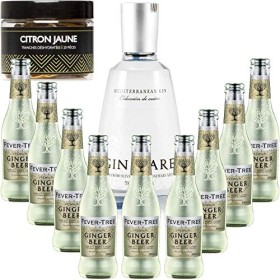 Gintonic - Gin Mare 42,7° + 9Fever Tree Ginger Beer Water - 70cl + 9 * 20cl + Pot de 20 tranches de Citron Jaune déshydraté