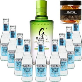 Pack Gintonic - GVine + 9 Fever Tree Mediterranean Water - 70cl + 9 * 20cl + Pot de 20 tranches dOrange déshydratées