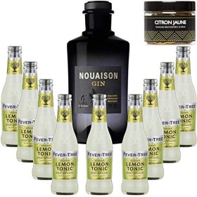 Pack Gintonic - Gin Nouaison + 9 Fever Tree Sicilian Lemon Water - 70cl + 9 * 20cl + Pot de 20 tranches de Citron jaune dés