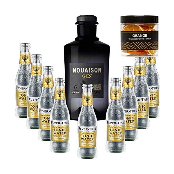 Pack Gintonic - Gin Nouaison + 9 Fever Tree Indian Premium Water - 70cl + 9 * 20cl + Pot de 20 tranches dOrange déshydraté