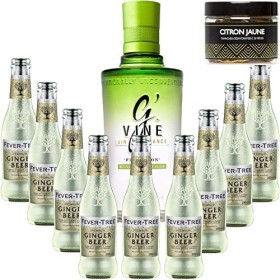 Pack Gintonic - GVine + 9 Fever Tree Ginger Beer Water - 70cl + 9 * 20cl + Pot de 20 tranches de Citron jaune déshydratées