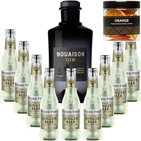 Pack Gintonic - Gin Nouaison + 9 Fever Tree Ginger Beer Water - 70cl + 9 * 20cl + Pot de 20 tranches dOrange déshydratées