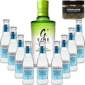 Pack Gintonic - GVine + 9 Fever Tree Mediterranean Water - 70cl + 9 * 20cl + Pot de 20 tranches de Citron jaune déshydraté