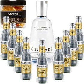 Gintonic - Gin Mare 42,7° + 9Fever Tree Indian Premium Water - 70cl + 9 * 20cl + Pot de 20 tranches de Orange déshydratées.