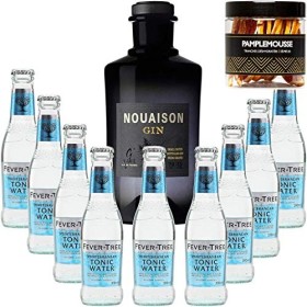 Pack Gintonic - Gin Nouaison + 9 Fever Tree Mediterranean Water - 70cl + 9 * 20cl + Pot de 20 tranches de Citron jaune désh