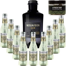Pack Gintonic - Gin Nouaison + 9 Fever Tree Ginger Beer Water - 70cl + 9 * 20cl + Pot de 20 tranches de Citron jaune déshyd