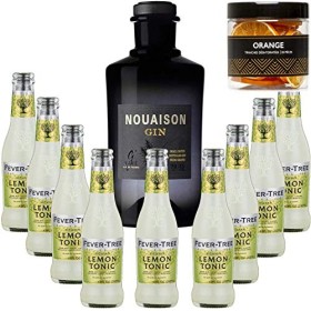 Pack Gintonic - Gin Nouaison + 9 Fever Tree Sicilian Lemon Water - 70cl + 9 * 20cl + Pot de 20 tranches dOrange déshydraté