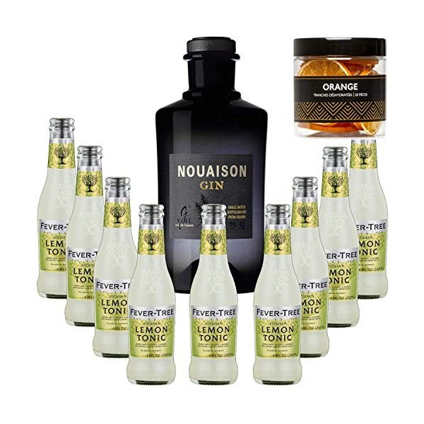Pack Gintonic - Gin Nouaison + 9 Fever Tree Sicilian Lemon Water - 70cl + 9 * 20cl + Pot de 20 tranches dOrange déshydraté