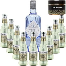 Pack Gintonic - Gin Citadelle Classique + 9 Fever Tree Ginger Beer Water - 70cl + 9 * 20cl + Pot de 20 tranches de Citron j