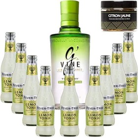 Pack Gintonic - GVine + 9 Fever Tree Sicilian Lemon Water - 70cl + 9 * 20cl + Pot de 20 tranches de Citron jaune déshydrat