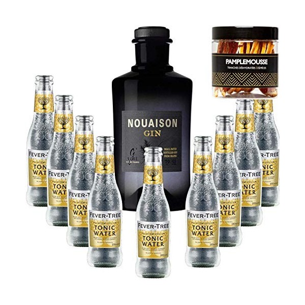 Pack Gintonic - Gin Nouaison + 9 Fever Tree Indian Premium Water - 70cl + 9 * 20cl + Pot de 20 tranches de Citron jaune dés