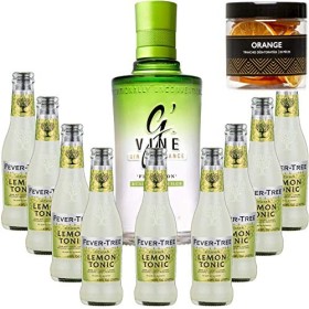 Pack Gintonic - GVine + 9 Fever Tree Sicilian Lemon Water - 70cl + 9 * 20cl + Pot de 20 tranches dOrange déshydratées