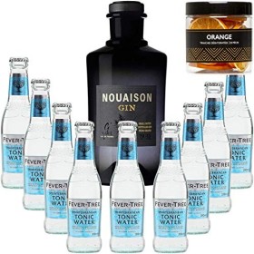 Pack Gintonic - Gin Nouaison + 9 Fever Tree Mediterranean Water - 70cl + 9 * 20cl + Pot de 20 tranches dOrange déshydratée