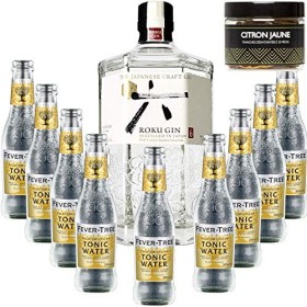 Pack Gintonic - Gin Roku + 9 Fever Tree Indian Premium Water - 70cl + 9 * 20cl + Pot de 20 tranches de Citron jaune déshydr