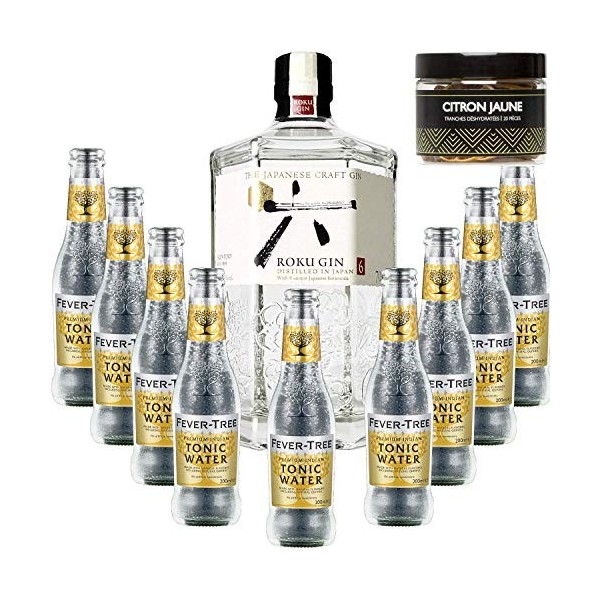 Pack Gintonic - Gin Roku + 9 Fever Tree Indian Premium Water - 70cl + 9 * 20cl + Pot de 20 tranches de Citron jaune déshydr