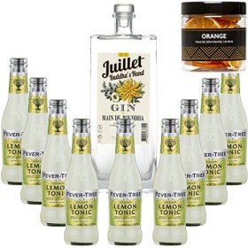Pack Gintonic - Ferroni Gin Juillet"Main de Boudha" + 9 Fever Tree Sicilian Lemon Water - 50cl + 9 * 20cl + Pot de 20 tranc