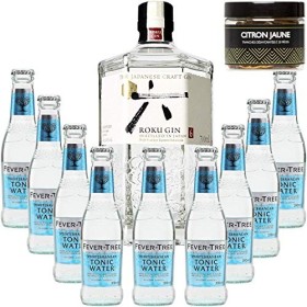 Pack Gintonic - Gin Roku + 9 Fever Tree Mediterranean Water - 70cl + 9 * 20cl + Pot de 20 tranches de Citron jaune déshydra