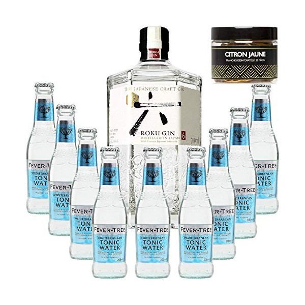Pack Gintonic - Gin Roku + 9 Fever Tree Mediterranean Water - 70cl + 9 * 20cl + Pot de 20 tranches de Citron jaune déshydra