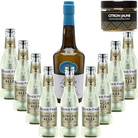 Pack Gintonic - Gin Christian Drouin + 9 Fever Tree Ginger Beer Water - 70cl + 9 * 20cl + Pot de 20 tranches de Citron jaun