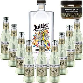 Pack Gintonic - Ferroni Gin Juillet"Confinement" + 9 Fever Tree Ginger Beer Water - 50cl + 9 * 20cl + Pot de 20 tranches de