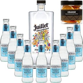 Pack Gintonic - Ferroni Gin Juillet"Confinement" + 9 Fever Tree Mediterranean Water - 50cl + 9 * 20cl + Pot de 20 tranches 