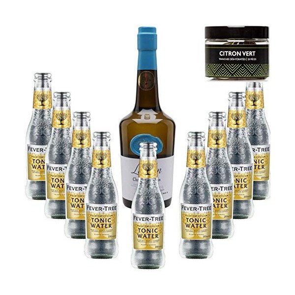 Pack Gintonic - Gin Christian Drouin + 9 Fever Tree Indian Premium Water - 70cl + 9 * 20cl + Pot de 20 tranches de Citron j