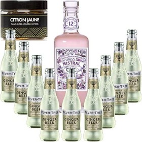 Gintonic - Mistral Gin 40° + 9Fever Tree Ginger Beer Water - 70cl + 9 * 20cl + Pot de 20 tranches de Citron Jaune déshydrat