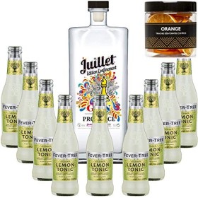 Pack Gintonic - Ferroni Gin Juillet"Confinement" + 9 Fever Tree Sicilian Lemon Water - 50cl + 9 * 20cl + Pot de 20 tranches