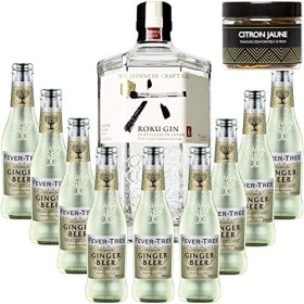 Pack Gintonic - Gin Roku + 9 Fever Tree Ginger Beer Water - 70cl + 9 * 20cl + Pot de 20 tranches de Citron jaune déshydraté