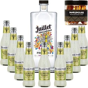 Pack Gintonic - Ferroni Gin Juillet"Confinement" + 9 Fever Tree Sicilian Lemon Water - 50cl + 9 * 20cl + Pot de 20 tranches