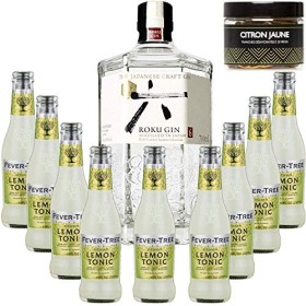 Pack Gintonic - Gin Roku + 9 Fever Tree Sicilian Lemon Water - 70cl + 9 * 20cl + Pot de 20 tranches de Citron jaune déshydr