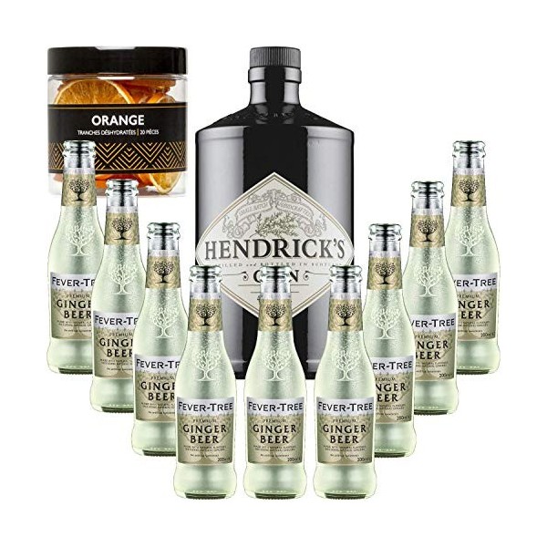 Gintonic - Gin Hendricks 41,3° + 9Fever Tree Ginger Beer Water - 70cl + 9 * 20cl + Pot de 20 tranches de Orange déshydratée