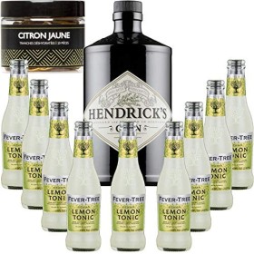 Gintonic - Gin Hendricks 41,3° + 9Fever Tree Sicilian Lemon Water - 70cl + 9 * 20cl + Pot de 20 tranches de Citron Jaune dé