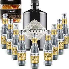 Gintonic - Gin Hendricks 41,3° + 9Fever Tree Indian Premium Water - 70cl + 9 * 20cl + Pot de 20 tranches de Orange déshydra