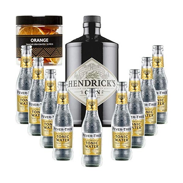 Gintonic - Gin Hendricks 41,3° + 9Fever Tree Indian Premium Water - 70cl + 9 * 20cl + Pot de 20 tranches de Orange déshydra