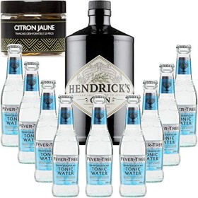 Gintonic - Gin Hendricks 41,3° + 9Fever Tree Mediterranean Water - 70cl + 9 * 20cl + Pot de 20 tranches de Citron Jaune dés